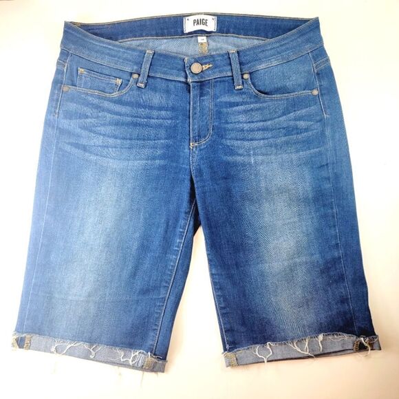 paige scheyla raw hem bermuda denim shorts 28 - Picture 1 of 7